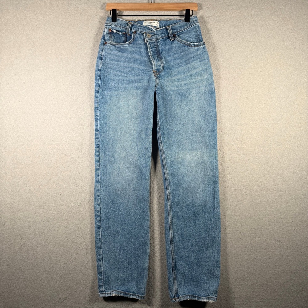 Abercrombie & Fitch The Dad High Rise Straight Leg Jeans Blue 26/2R Distressed
